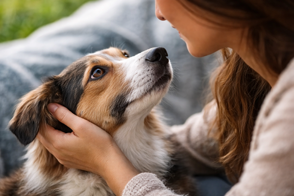 Dog looking at owner